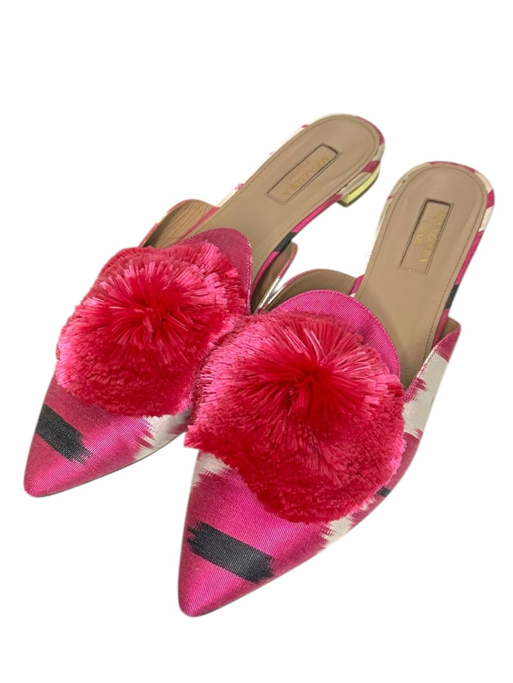 Aquazzura Pink Pointed-Toe Pom Pom Mules 39.5